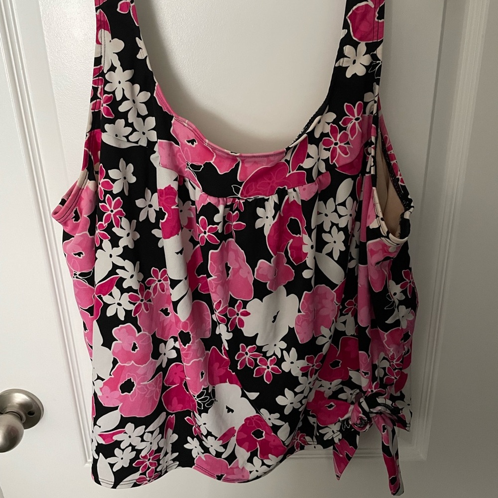 Pink Black and White swim top with tie on side
